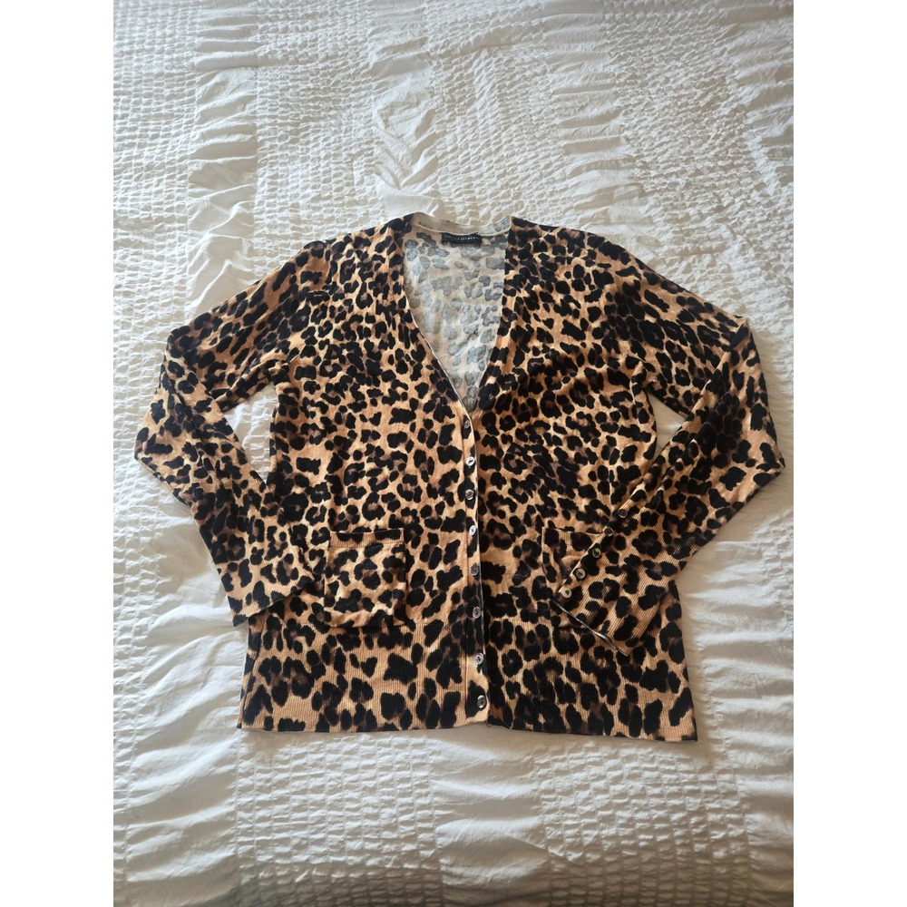 Grace Elements Leopard Print Button Front V-Neck Cardigan Sweater Med